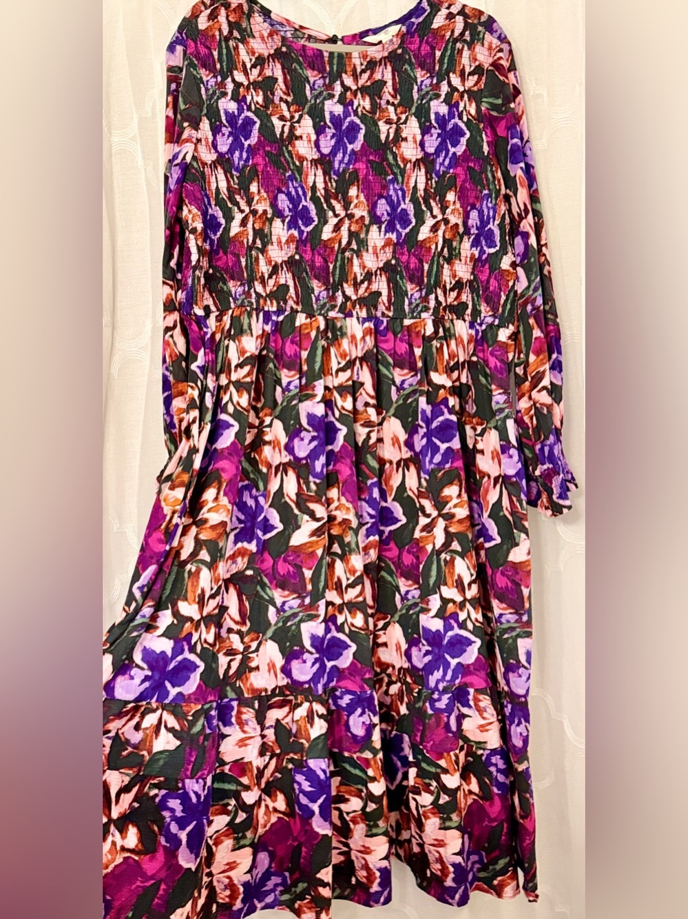 Terra & Sky Purple Boho Floral Tiered Midi Dress Plus Size 2X - Picture 6 of 12